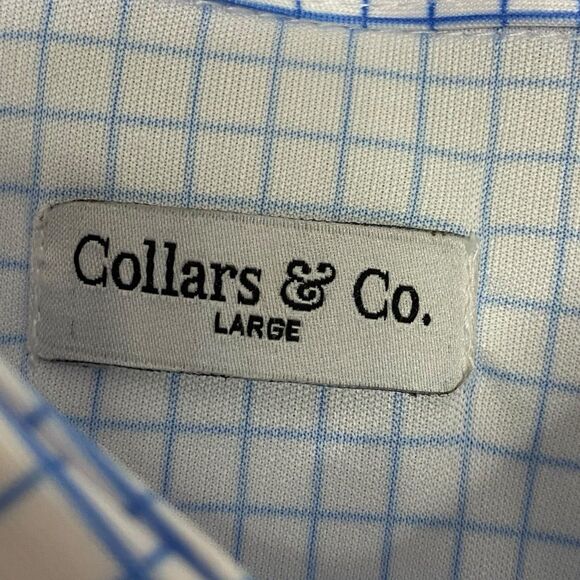 Collars & Co Polo Shirt Mens L Blue Check Golf Preppy Stretch Dress Collar NWT - Picture 3 of 9